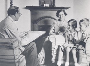 Percy Smith sketches his wife, niece and nephew, c1935.