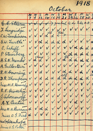 H.M. Turnbull's Attendance Record Book, 1911-1948.