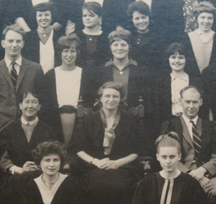 Pamela Matthews (centre) with staff and students, 1963.