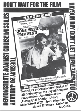 Click to enlarge: Poster advertising a demonstration against Cruise missiles by University of London CND, 20 January 1981.