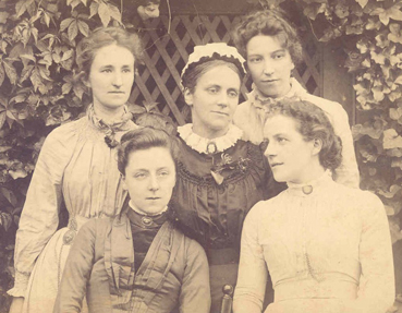 Original Westfield staff, 1888. Pictured here are: (back row left to right) Anne Richardson, Constance Maynard, Mable Beloe, (front row left to right) Caroline Willoughby, Frances Ralph Gray.